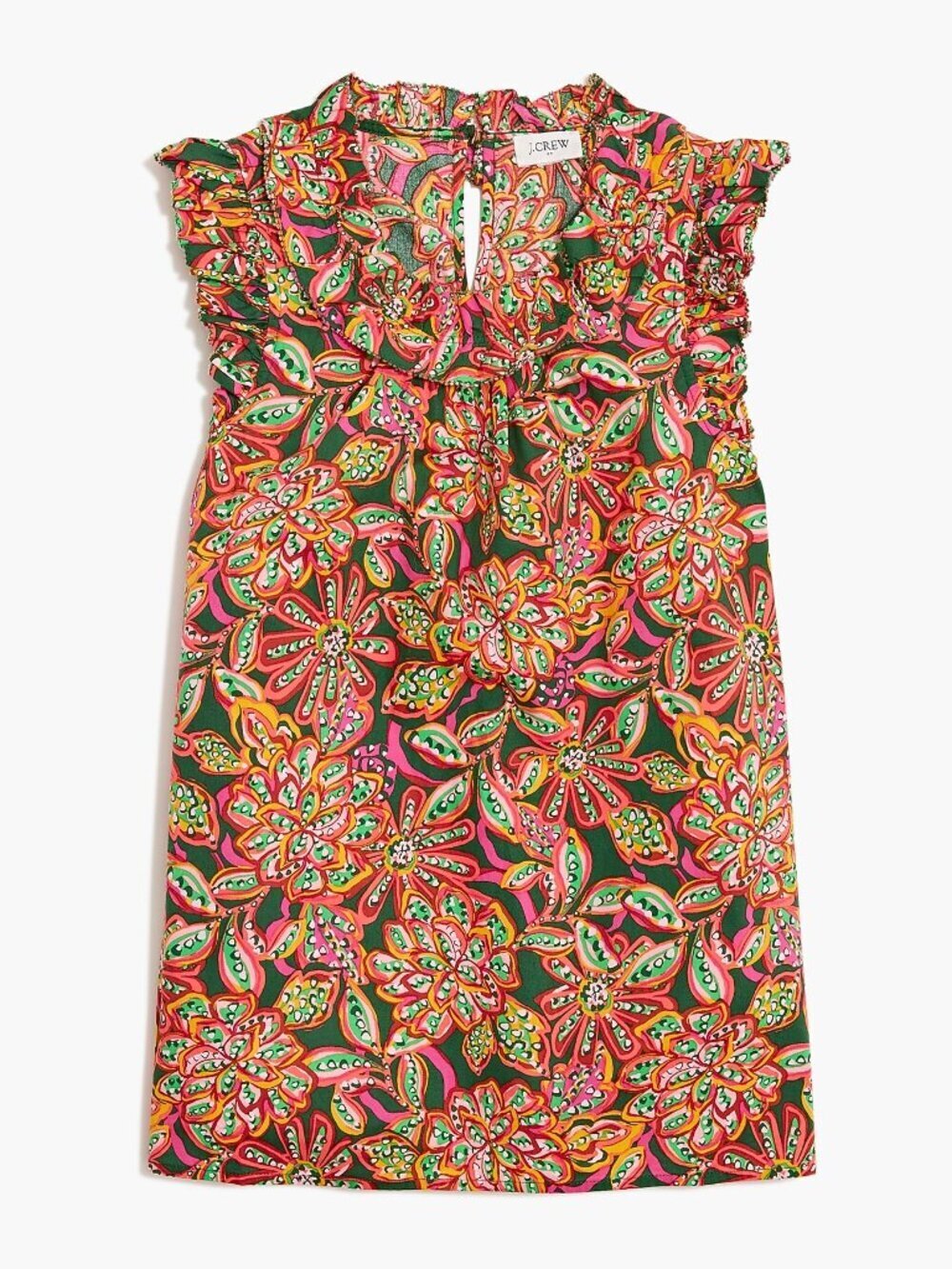 J. Crew Sleeveless Ruffle Top 2023 BR778 Floral Colorful Tropical Vacation 2XL